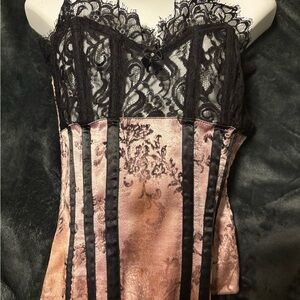 Black Lace and Pink Patterned Corset Top
